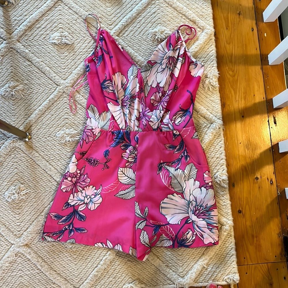 Yumi Kim Lea Floral Print Romper in Pink Japan